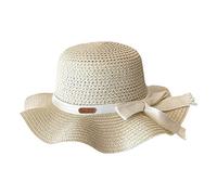 Baby Girls Straw Hat Kids Wide Brim Sun Cap Bow Country UPF 50+ Breathable Fisherman Bucket Hat Outdoor Protection Sunshade Water Headwear Easter Personalized Quick Dry Bonnet (Beige, 2-5 Years)