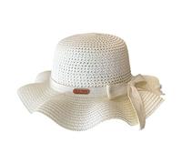 Baby Girls Straw Hat Kids Wide Brim Sun Cap Bow Country UPF 50+ Breathable Fisherman Bucket Hat Outdoor Protection Sunshade Water Headwear Easter Personalized Quick Dry Bonnet (White, 2-5 Years)
