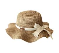 Baby Girls Straw Hat Kids Wide Brim Sun Cap Bow Country UPF 50+ Breathable Fisherman Bucket Hat Outdoor Protection Sunshade Water Headwear Easter Personalized Quick Dry Bonnet (Khaki, 2-5 Years)