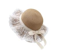 Baby Girls Straw Sun Hat Fancy Lace Bowknot Princess Beach Hat Toddlers Wide Brim Floppy UV Protection Travel Holiday Cap Kids Straw Hat for 2-6 Years Khaki