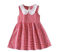 Baby Girl's Summer Dresses Toddler Baby Girls Cute Princess Dress Comfortable Breathable Check Dresses Little Girls Summer Beach Dress Casual Gingham Children Clothes Holiday Party Sundress Red