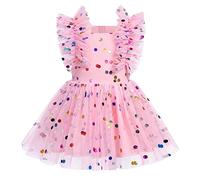 Baby Girls Sundress Toddler First Birthday Party Cake Smash Glitter Polka Dot Tulle Tutu Romper Dress Ruffle Sleeveless Princess Photography Summer Dresses Pink 18-24 Months