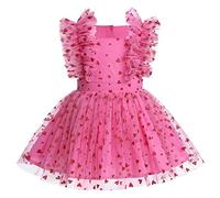 Baby Girls Sundress Toddler First Birthday Party Cake Smash Glitter Polka Dot Tulle Tutu Romper Dress Ruffle Sleeveless Princess Photography Summer Dresses Pink-Love Heart 18-24 Months