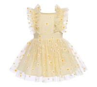 Baby Girls Sundress Toddler First Birthday Party Cake Smash Glitter Polka Dot Tulle Tutu Romper Dress Ruffle Sleeveless Princess Photography Summer Dresses Light Yellow 12-18 Months