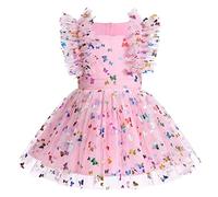 Baby Girls Sundress Toddler First Birthday Party Cake Smash Glitter Polka Dot Tulle Tutu Romper Dress Ruffle Sleeveless Princess Photography Summer Dresses Pink-Butterflies 18-24 Months