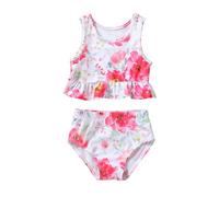 Baby Girls Swimsuit Sleeveless Ruffled Pink Tropical Floral Top High Waist Bikini Bottom 2pcs Set 18-24 Months Girl Clothes