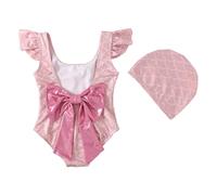 Baby Girls Swimsuit with HatTwo Piece Swimming Costume Kids Girls Bow Konot Swimwear Ruffled Shoulder Strap Shiny Fish Scale Swimming Suit Cute Stretchy Beach Bathing Suit Age 1-9 Years (8-9 Years)