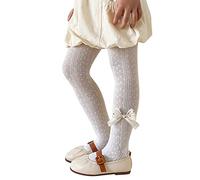 Baby Girls Tights with Bow Toddler Cable Knit Leggings Thin Cotton Infant Stockings Cotton Pantyhos for Infant Sweet Girls Spring Autumn Pantyhose (White, 4-6 Years)