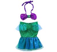 Baby Girls Two-Piece Mermaid Swimsuit Hanging Neck Shell Pearl Halter Bikini Tops + Tulle Patchwork Mermaid Tail 2Pcs Swimwear (Green, 6-12 Months)