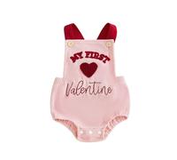 Baby Girls Valentine's Day Outfit Letter Heart Embroidery Bib Romper Sleeveless Shoulder Strap Corduroy Jumpsuit 3-6 Months My First Valentine Clothing 0-18 Months Baby Girl Valentine's Day Outfits