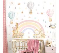 Baby Girls Wall Decals Rainbow Wall Stickers Nursery Wall Decals Rainbow Jungle Animal Wall Stickers Hot Air Balloon Wall Decals Removable Giraffe Elephant Art Sticker for Kids Bedroom Playroom Decor
