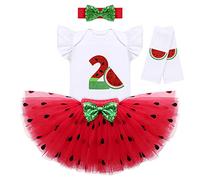 Baby Girls Watermelon Birthday 1st/2nd Party Princess Outfit Ruffle Romper Sequin Bowknot Tutu Skirt Leggings Wild ONE Party Dance Summer Clothes Set for Photography Photo Shoot White-TWO 2 Year
