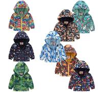 Baby Girls Waterproof Jacket Toddler Boys Girls Dinosaur Windbreaker Zip Up Windproof Coat Cute Animals Floral Star Butterfly Pattern Long Sleeve Lightweight Coat (Black-1, 18-24 Months)