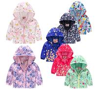 Baby Girls Waterproof Jacket Toddler Boys Girls Dinosaur Windbreaker Zip Up Windproof Coat Cute Animals Floral Star Butterfly Pattern Long Sleeve Lightweight Coat (Green-4, 18-24 Months)