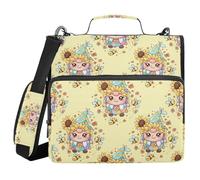 Baby Gnome Pattern 1.5-Inch 3-Ringing Zipper Binder with Shoulder Strap & Handle Multi-Pocket Documents Files Storage Bag for School/Office