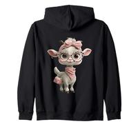 Baby Goat Kawaii Character Pink Leopard Glasses Full Body Zip Hoodie