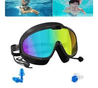 baby Goggles,Baby Splashyeyes Goggles,No Hair-Pulling, HD Large Frame Anti-Fog& UV with Ear Plugs Attached (Black)