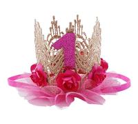 Baby Golden Lace Rose Flower Crown 1st Birthday Headband Princess Party Hat Hairband Hot Pink