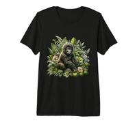 Baby Gorilla in Nature Green Floral Jungle Leaf Background Premium T-Shirt