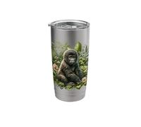 Baby Gorilla in Nature Green Floral Jungle Leaf Background Stainless Steel Insulated Tumbler