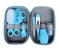Baby Grooming Kit, 8Pcs Baby Healthcare and Grooming Kit, Safe Nail Hair Thermometer Set Newborn Nursery Essential with Storage Case Blue