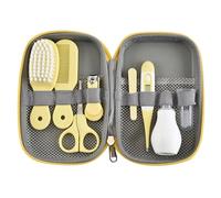 Baby Grooming Kit, Infant Safety Care Set with Hair Brush Nail Clipper Nose Cleaner Finger Toothbrush Scissor Nasal Aspirator Newborn Care for Boys Girls (Yellow)