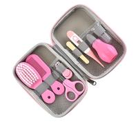 Baby Grooming Kit, Infant Safety Care Set with Hair Brush Nail Clipper Nose Cleaner Finger Toothbrush Scissor Nasal Aspirator Newborn Care for Boys Girls (Pink)