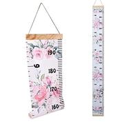 Baby Growth Chart Ruler Kids Roll-up Height Chart Wall Hanging Measurement Chart Wall Decor with Wood Frame for Kids Nursery Room Canvas Removable Height Growth Chart 8'' x 79'' (Pink Flower)