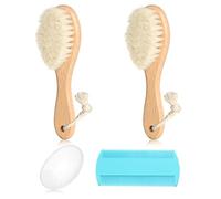 Baby Hair Brush and Comb Set, 2pcs Wooden Natural Goat Bristles Brush+ Blue Comb+ White Cradle Cap Brush Grooming Kit for Newborns Toddlers Boys Girls