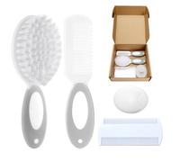 Baby Hair Brush and Comb Set, 4Pcs Baby Soft Bristles Brush Cradle Cap Brush Hair Comb for Newborns Toddlers Boys Girls (Grey)