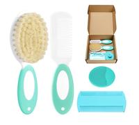 Baby Hair Brush and Comb Set, 4Pcs Baby Soft Bristles Brush Cradle Cap Brush Hair Comb for Newborns Toddlers Boys Girls (Green)