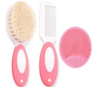 Baby Hair Brush and Comb Set for Newborns & Toddlers | Natural Soft Goat Bristles | with Silicone Cradle Cap Brush | Ideal for Cradle Cap | Perfect Baby Registry Gift (Pink)