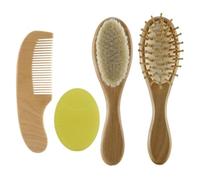 Baby Hair Brush Comb Set Wooden Goat Bristles Bath Brush Shower Scalp Massager Tool 4PCS