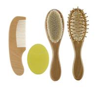 Baby Hair Brush Toddler Comb Set Wooden Goat Bristles Bath Brush Shower Scalp Massager Tool Baby Brush Set 4PCS