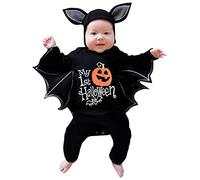 Baby Halloween Costume Newborn Halloween Outfit Long Sleeve Jumpsuit Infant Halloweens Romper with Hat Set Skeleton Bat Costume Baby Boy Girl Halloweens Outfit 0-12 Months (1-Black, 3-6 Months)