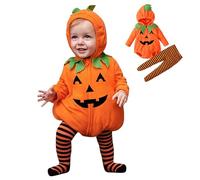 Baby Halloween Costume Pumpkin Costume Toddler Long Sleeve Girls Boy Halloween Costumes for Babies Cute Hooded Romper Newborn Pumpkin Outfit Cosplay Tops+Striped Pants Infant Clothes 0-24 Months