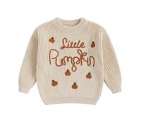 Baby Halloween Knitted Jumper Kids Toddler Boys Girls Pumpkin Embroidered Oversized Knit Sweater Pullover Winter Knitwear Newborn My First Halloween Outfit (Little Pumpkins Beige, 18-24 Months)