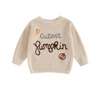 Baby Halloween Knitted Jumper Kids Toddler Boys Girls Pumpkin Letter Embroidered Oversized Knit Sweater Pullover Winter Knitwear Newborn My First Halloween Clothes (Cutest Pumpkin Khaki, 4-5 Years)