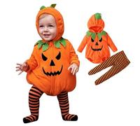 Baby Halloween Pumpkin Costume, Long Sleeve Babys Girls Boys Halloween Costumes, Sweatshirt with Striped Pants Set, Soft Baby Pumpkin Outfit, Plush Hooded Pumpkins Costumes