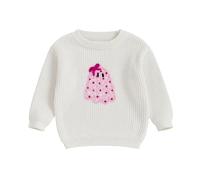 Baby Halloween Pumpkin Knitted Sweater Long Sleeve Round Neck Ghost/Pumpkin Embroidery Sweater Boys Girls Halloween Ghost Embroidery Knitted Pullover Autumn Winter Jumper (White, 3-4 Years)