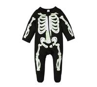 Baby Halloween Skeleton Outfit Newborn Boys Girls Fancy Dress Costume Zip Up Bodysuit Soft Long Sleeve Crew Neck Jumpsuit Celebration Outfits (Black, 12-18 Months)