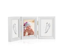 Baby Hand and Footprint Kit, Clay Keepsake Handprint and Footprint, Baby Folding Photo Frame Gifts Baby Framed Photo Kit for Boys & Girls, Picture Frame for Baby Registry gift