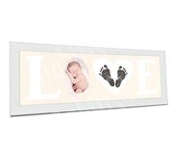 Baby Hand and Footprint Kit with Love Photo Picture Frame in Silver - Cream, by BabyRice