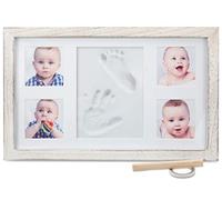 Baby Handprint Kit by Little Hippo |Deluxe Size + NO Mold| Baby Picture Frame & Non Toxic Clay! Baby Footprint kit, Perfect for Baby Boy Gifts, and Baby Girls Gifts! (Rustic White, Deluxe)