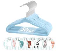 Baby Hangers, VIS'V 11 Inch Blue Velvet Kids Hangers with 6 Pcs Clothes Size Dividers Non Slip Nursery Closet Hangers for Infant Toddler Girls & Boys - 50 Pack