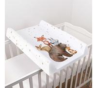 Baby Hard Base Changing Mat/Top Changer 80x50 cm fits 140x70 cm Cot Bed Unisex Wedge Anti Roll Nappy Newborn Baby Waterproof Changing Mat with Raised Edges (Forest Friends)