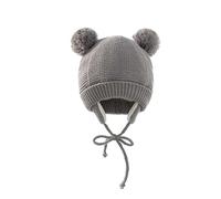 Baby Hat Winter Warm Pom Pom Hats Knit Earflap Cap Beanie Cute Bear Todder for Boys Girls (Grey)
