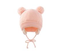 Baby Hat Winter Warm Pom Pom Hats Knit Earflap Cap Beanie Cute Bear Todder for Boys Girls (Pink)