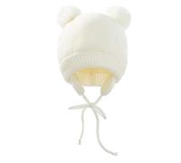 Baby Hat Winter Warm Pom Pom Hats Knit Earflap Cap Beanie Cute Bear Todder for Boys Girls (White)