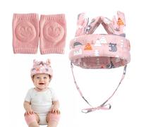 Baby Head Protector, 2-Piece Set with Soft Padding, Lightweight Design for Comfort, Pink Baby Helmet and Knee Pads, Babys Backpack Head Protector for Daily Use